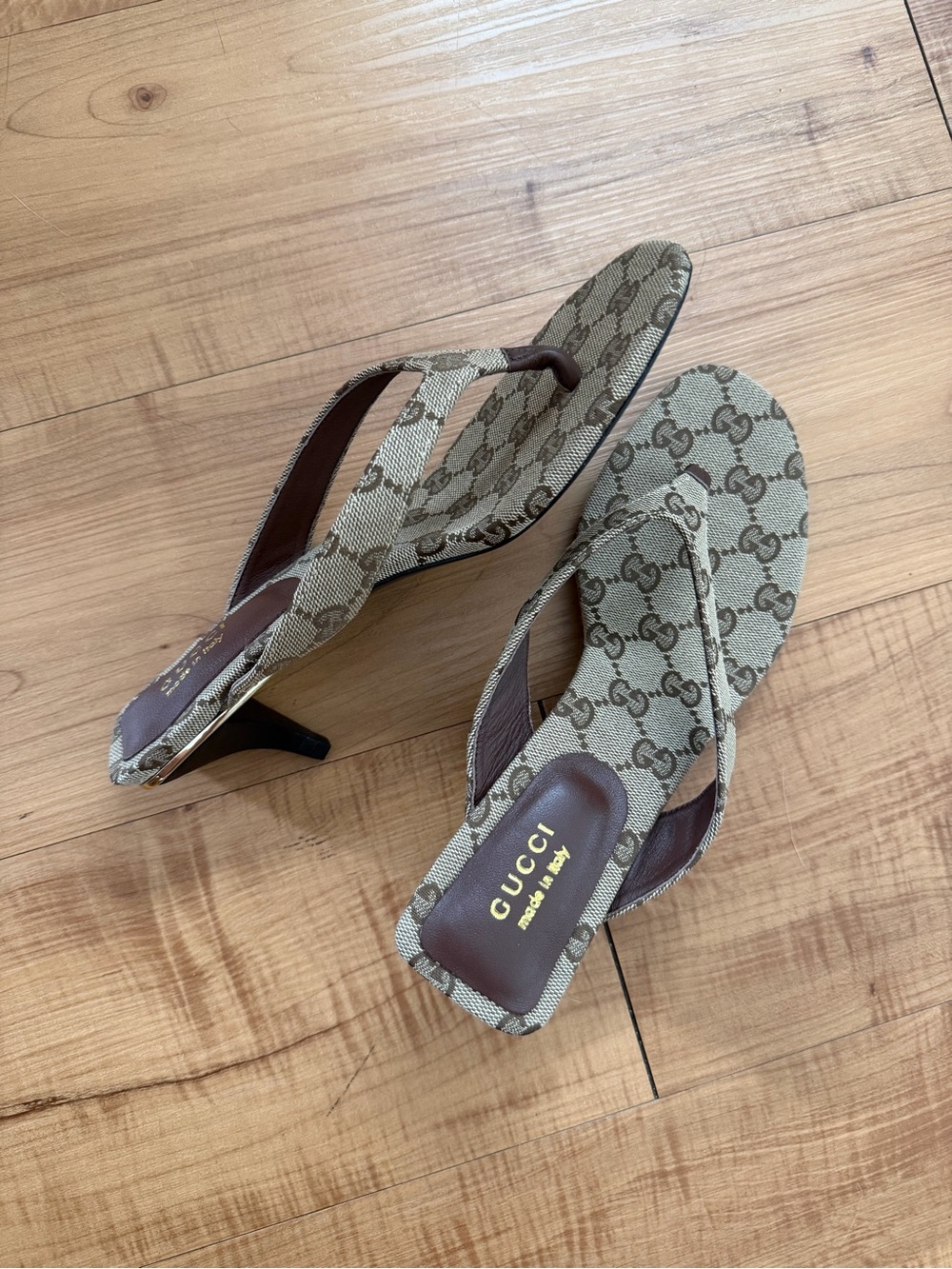 GG Vittoria Canvas Monogram Kitten Heel Thong Sandals